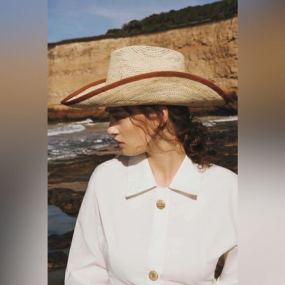 NWT FREE PEOPLE X GREENPACHA CANCUN STRAW COWBOY HAT M